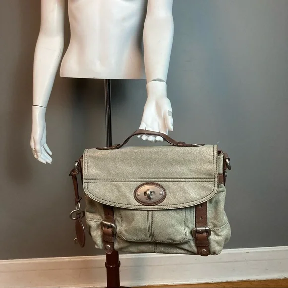 Fossil convertible satchel crossbody gold Y2k handle academia canvas field brief